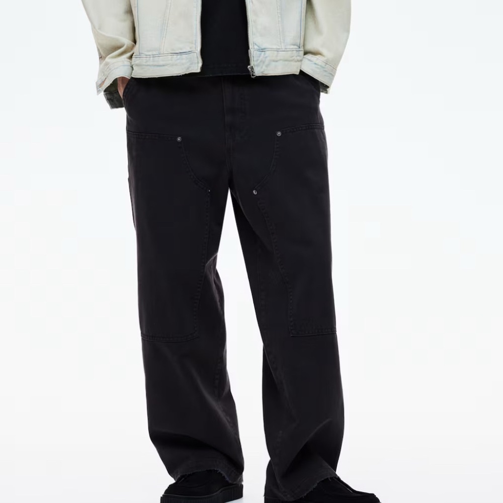 H&M Men's Baggy Fit Carpenter Pants Black Size 32x28